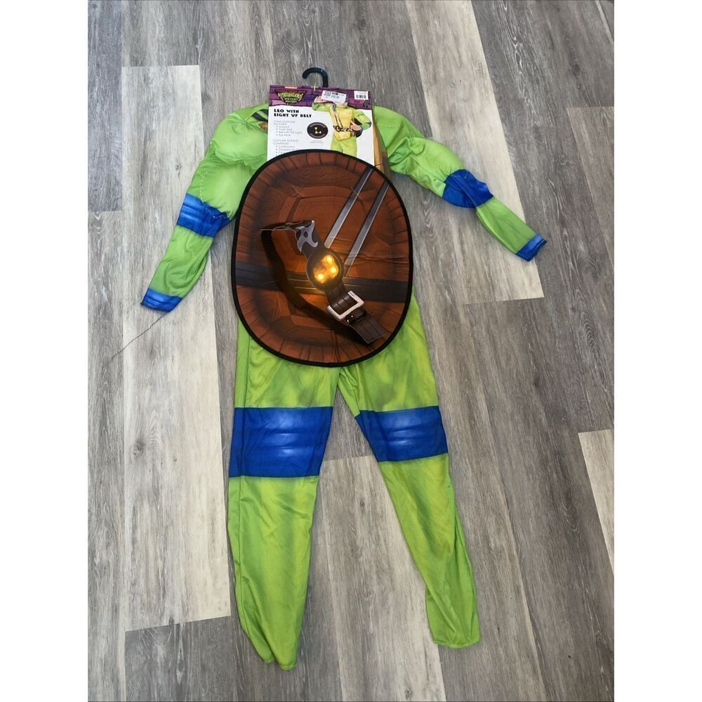 Boys TMNT Leo Leonardo Jumpsuit With Light Up Belt Costume Large  (10-12)